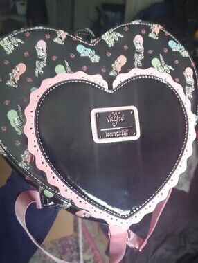 Loungefly Black Heart Pin Up Girl Backpack with Front Pocket
